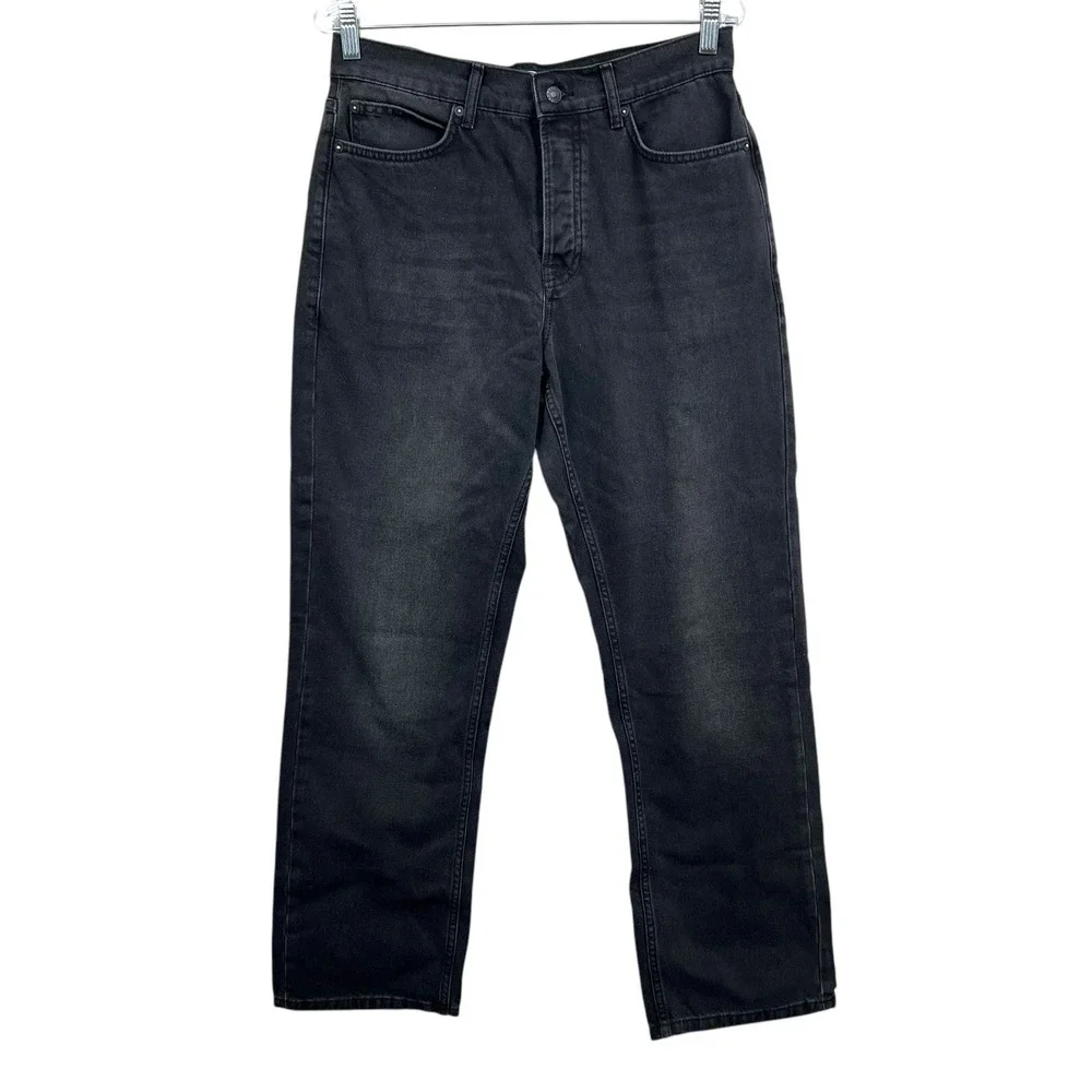 Topman Men Jeans Straight Leg Button Fly Denim 5 Pocket Black Wash Size W32 L32*